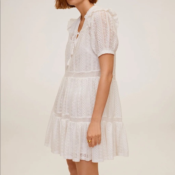 Mango Pasion Dress White Doll Cotton Lace Dress US4 - Picture 3 of 11